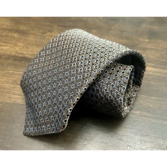 Hickey Freeman Gold Brown Geometric Pattern Silk Tie Hand Made In Italy - Picture 4 of 6